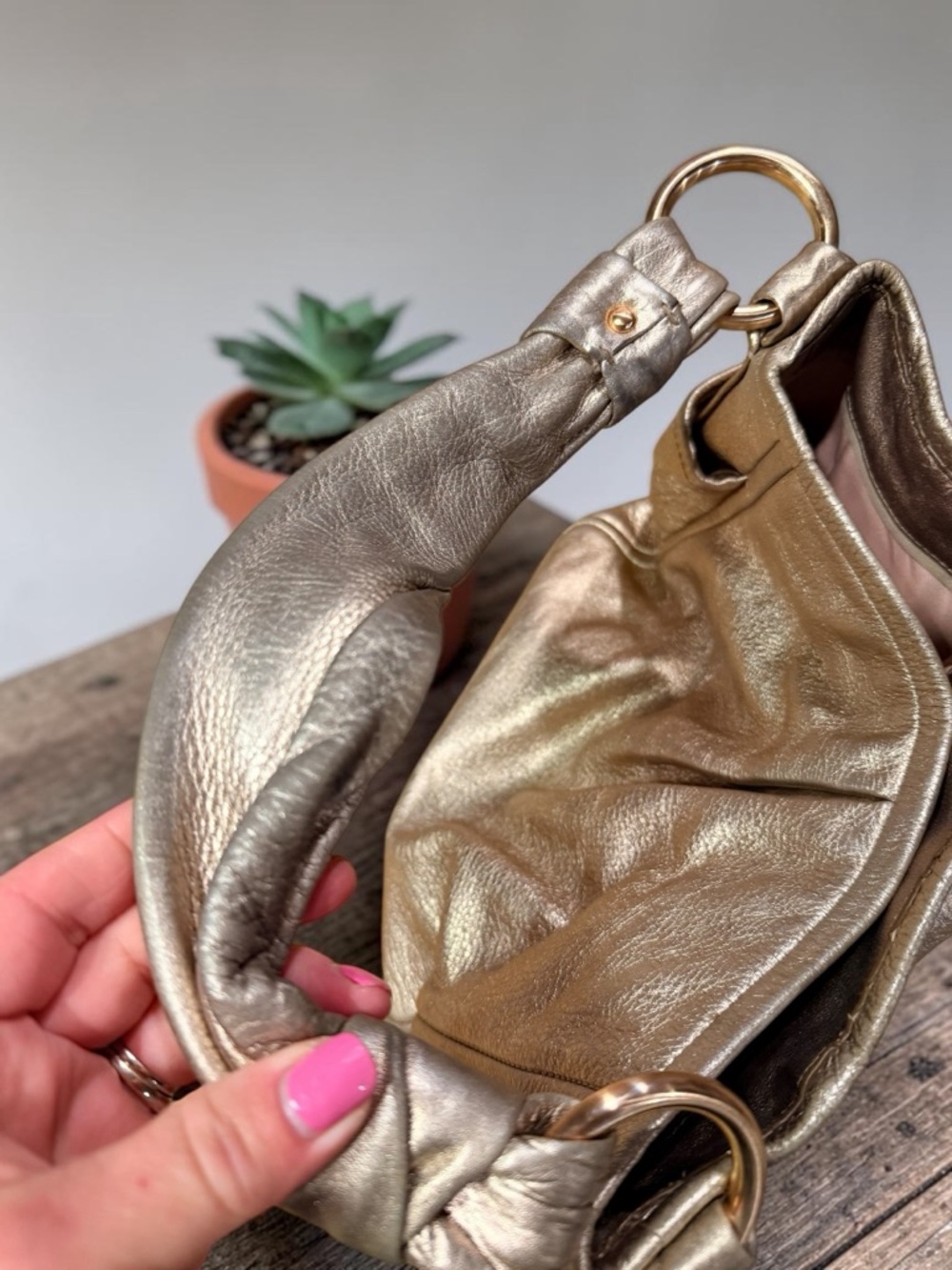 COACH Parker Metallic Champagne Leather Shoulder Tote Bag 13466 - Picture 11 of 15